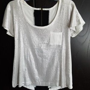 White sequence blouse, NEW (S) Small black + white cocktail shirt Alice + Olivia